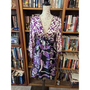 Kasia De Gelaque silk Women's Small Art to Wear Purple Deep V Knee Length Dress